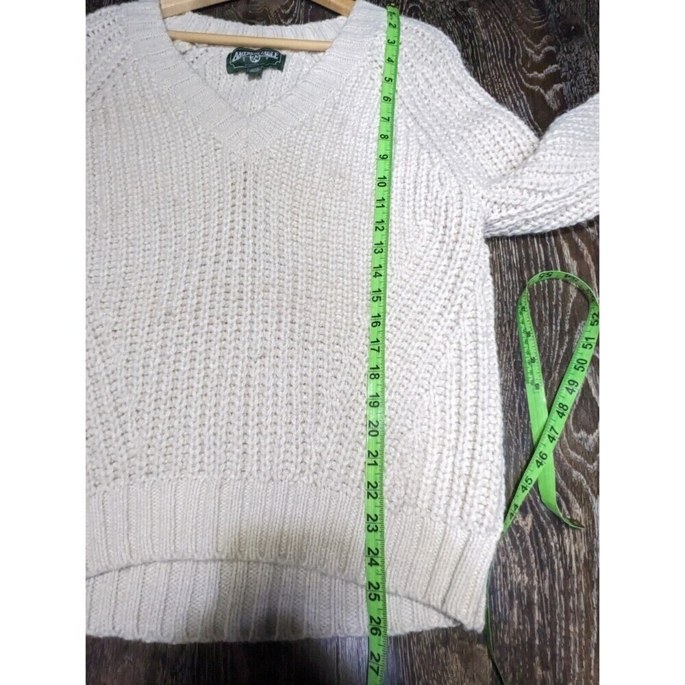 American Eagle Chunky Knit Sweater Beige V Neck Size M‎ Y2K - Picture 5 of 10